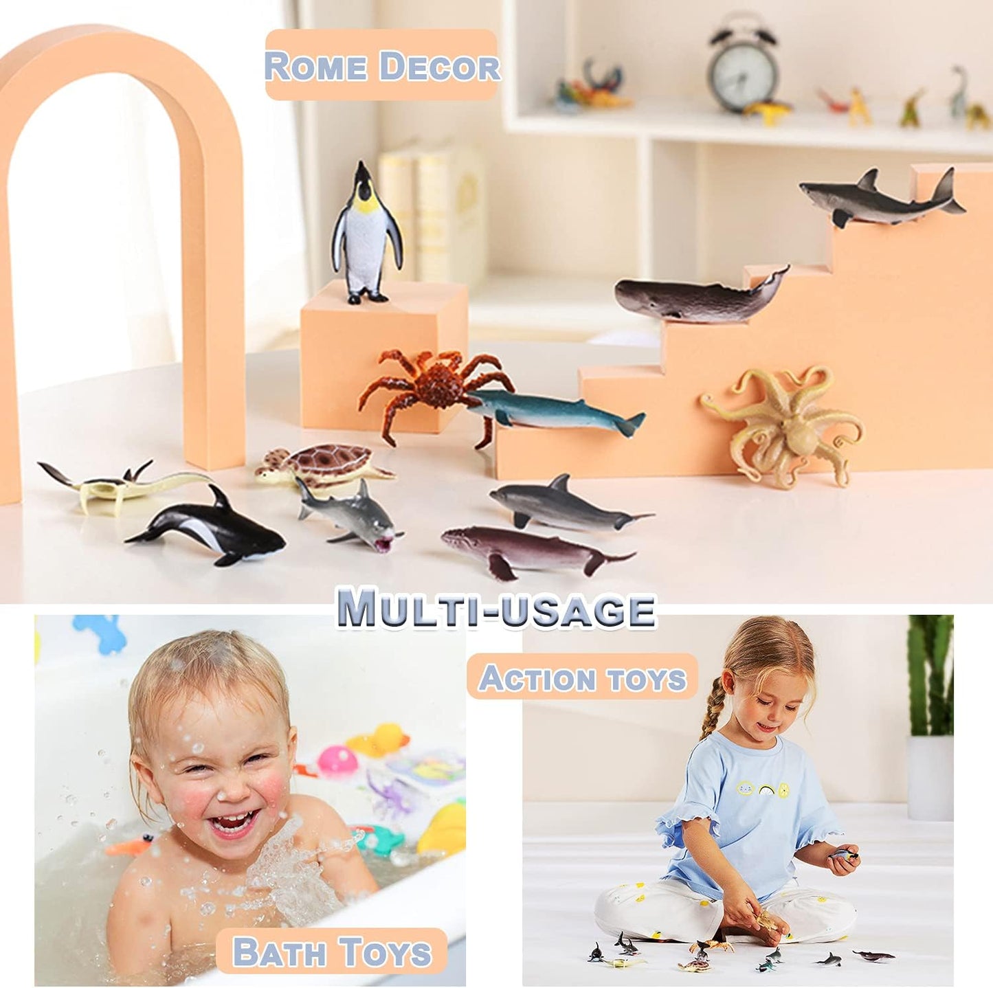 Sea Animal Toys for Kids 12Pcs Ocean Animal Figures Mini Animal Toys Figures under the Sea Party Favor for Boy Including Shark Octopus Crab Plastic Animal Figurines Bath Toys