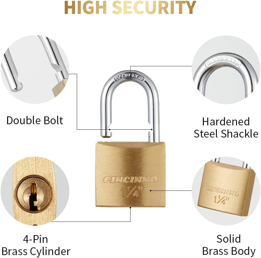 6 Pack Solid Brass Keyed Alike Padlock with Key, Small Locks with Keys for Gym Locker, Case, Backpack, Luggage