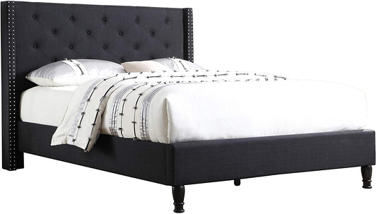LIFE Home Premiere Classics Cloth Black Linen 51" Tall Headboard Platform Bed with Slats Queen - Complete Bed 5 Year Warranty Included (Furbed00007_Cloth_Black_Queen)