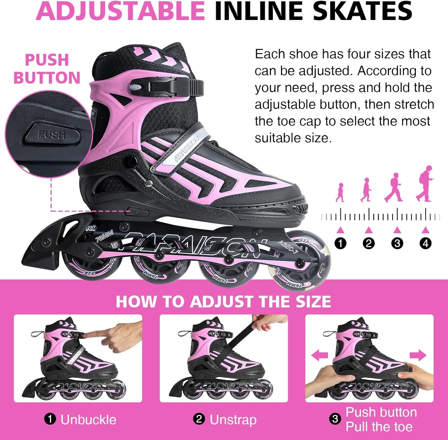 Adjustable Inline Skates for Girls and Boys with Light up Wheels, Beginner Skates Fun Illuminating Roller Skates for Kids Boys and Ladies