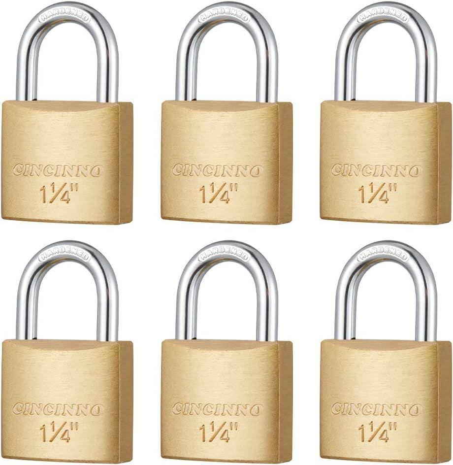 6 Pack Solid Brass Keyed Alike Padlock with Key, Small Locks with Keys for Gym Locker, Case, Backpack, Luggage