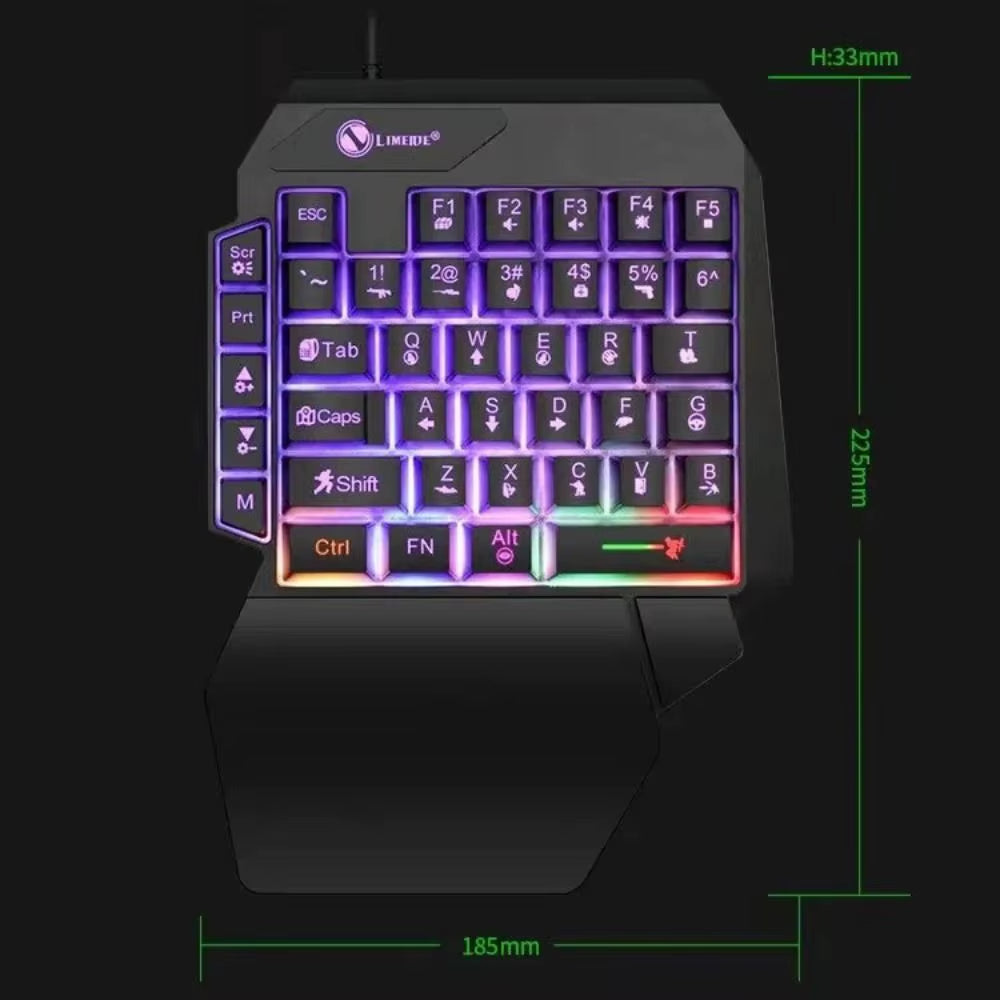 USB Keyboard Mini One Handedly Keyboard Luminous Ultra-Slim Single Hand Keyboard USB Wired Gaming Keyboard Smartphone
