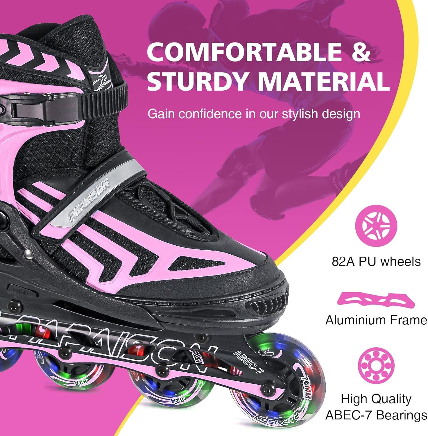 Adjustable Inline Skates for Girls and Boys with Light up Wheels, Beginner Skates Fun Illuminating Roller Skates for Kids Boys and Ladies