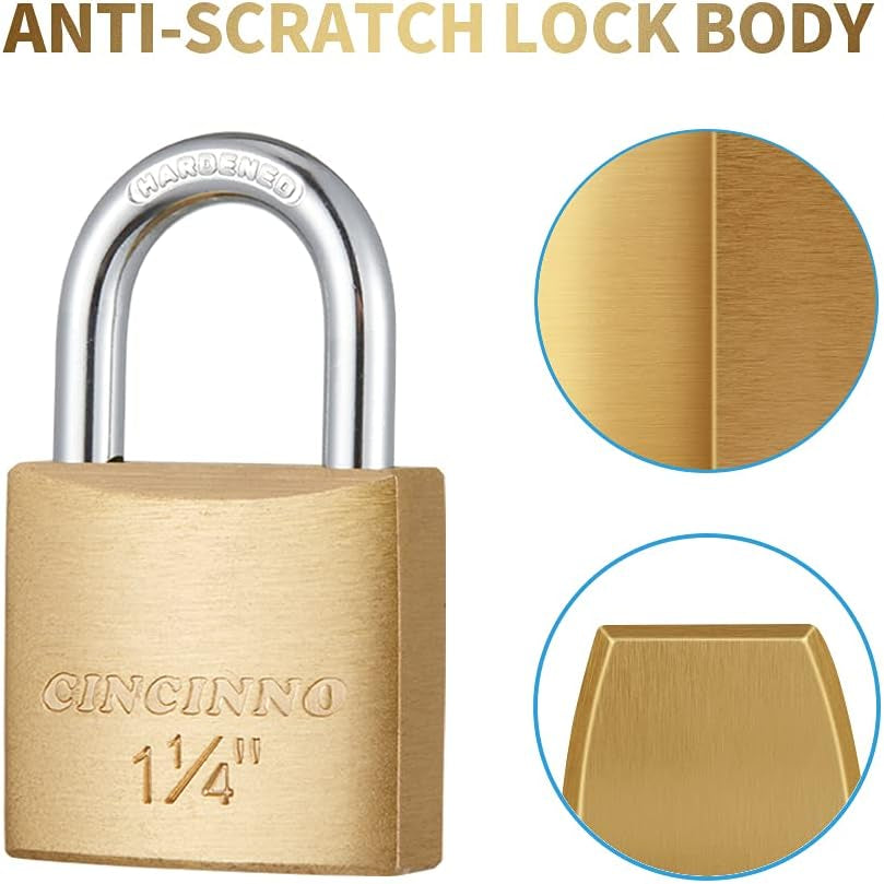 6 Pack Solid Brass Keyed Alike Padlock with Key, Small Locks with Keys for Gym Locker, Case, Backpack, Luggage