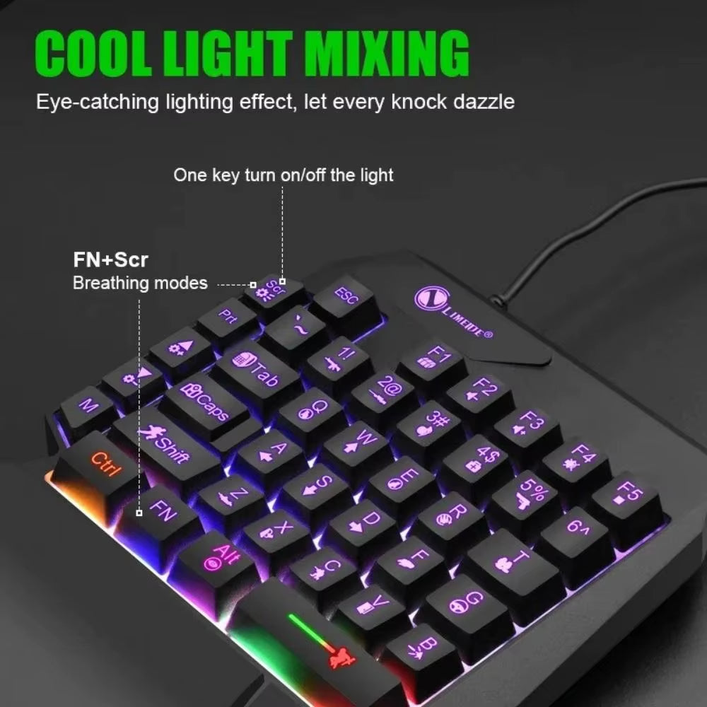 USB Keyboard Mini One Handedly Keyboard Luminous Ultra-Slim Single Hand Keyboard USB Wired Gaming Keyboard Smartphone