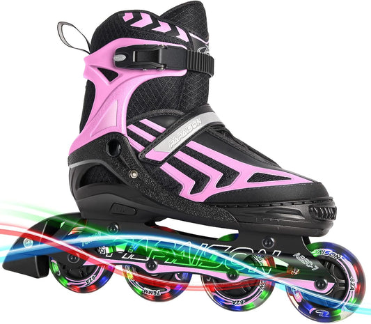 Adjustable Inline Skates for Girls and Boys with Light up Wheels, Beginner Skates Fun Illuminating Roller Skates for Kids Boys and Ladies