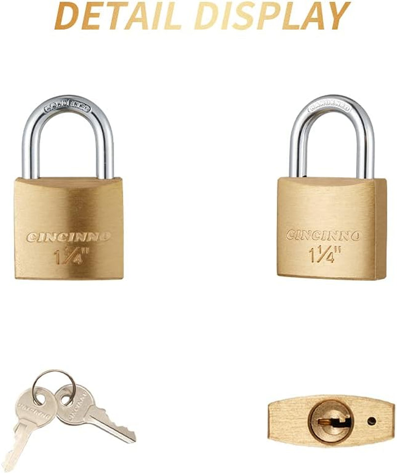 6 Pack Solid Brass Keyed Alike Padlock with Key, Small Locks with Keys for Gym Locker, Case, Backpack, Luggage