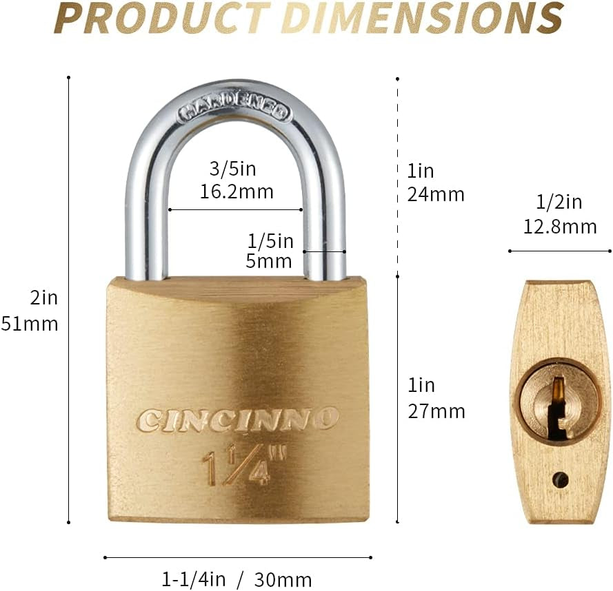 6 Pack Solid Brass Keyed Alike Padlock with Key, Small Locks with Keys for Gym Locker, Case, Backpack, Luggage